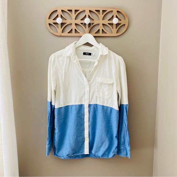 BDG by Urban Outfitters Long Sleeve Button Up Shirt Blue/White Sz Small - Picture 1 of 9